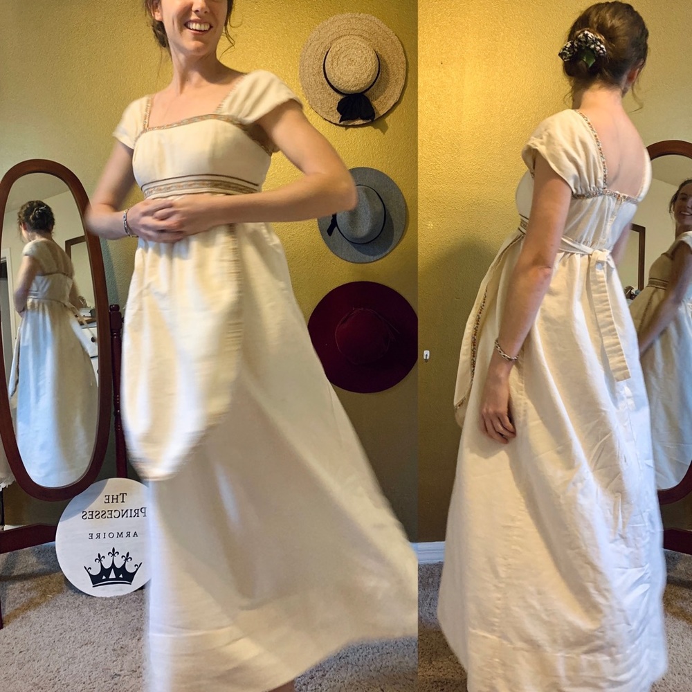 *Vintage Canvas 1970s Bohemian Trimmed Maxi Dress*